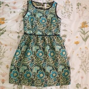 Blue and gold brocade dress